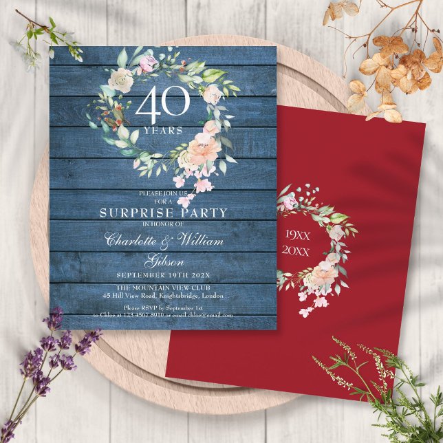 Invitation Rustique 40e Anniversaire Surprise Budg (Budget Surprise 40th Anniversary Rustic Invitation)