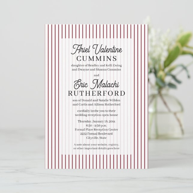 Invitation Rustique 4 jeux de parents rayure rouge fine (Debout devant)