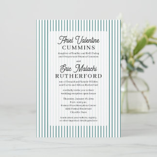 Invitation Rustique 4 jeux de parents rayure sarcelle