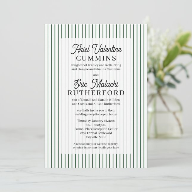 Invitation Rustique 4 jeux de parents rayure verte fine (Debout devant)