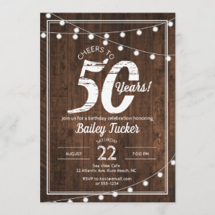 Invitation Rustique 50e anniversaire avec String Lights Party