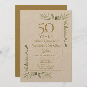 Invitation Rustique 50e Anniversaire Mariage d'or verdure