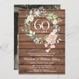 Invitation Rustique 60e 75e anniversaire Mariage photo Floral