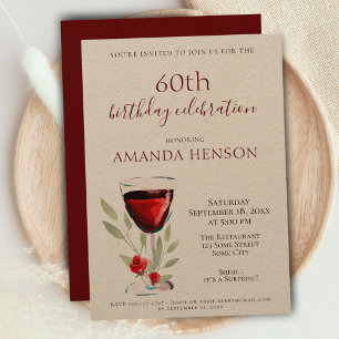 Invitation Rustique 60e anniversaire Red Wine Surprise Party