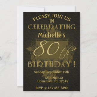 Invitation Rustique 80e anniversaire Noir & Or