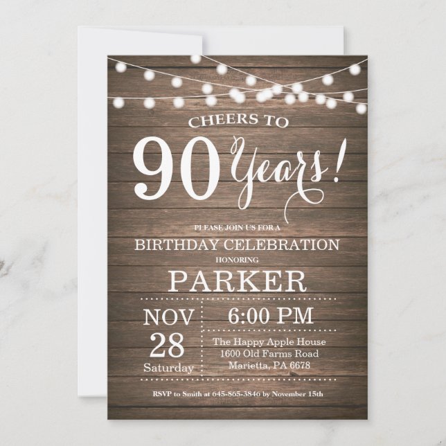 Invitation Rustique 90e anniversaire Bois (Devant)