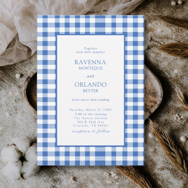 Invitation Rustique à carreaux bébé bleu Gingham mariage (Créateur téléchargé)