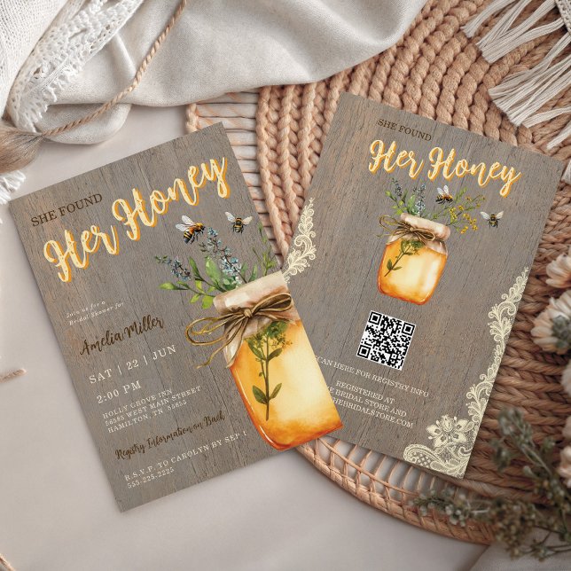 Invitation Rustique Abeille Elle A Trouvé Sa Douche De Miel D (Rustic Bee She Found Her Honey Bridal Shower Invitation)