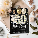 Invitation Rustique Adulte 60e fête d'anniversaire<br><div class="desc">Célébrez en style avec cette invitation rustique adulte 60ème anniversaire fête. Le design comprend un tableau noir,  une ampoule numéro soixante,  des ballons d'or,  du champagne,  des fleurs et des confettis. Le modèle modifiable est facile à customiser en utilisant le modèle fourni.</div>