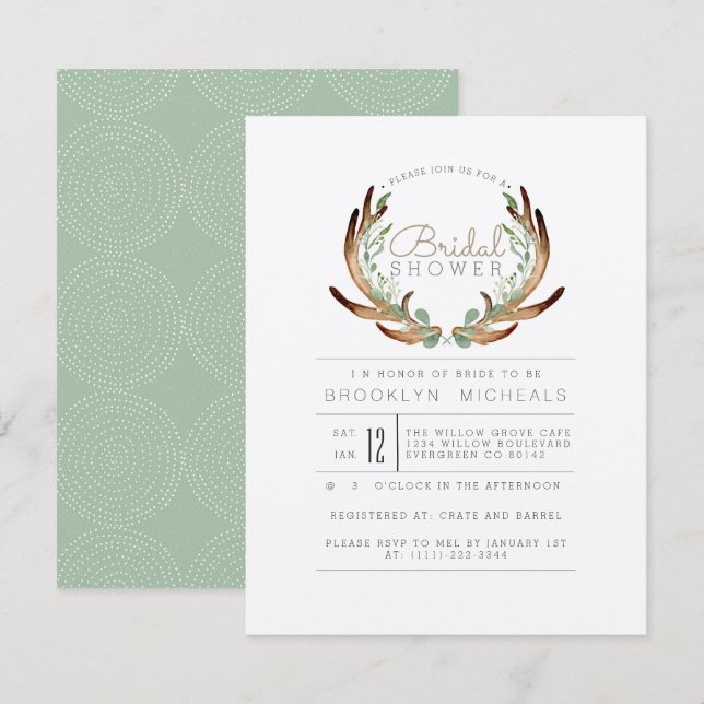 Invitation Rustique Antler et Vine | Kraft | FÊTE DES MARIÉES (Devant / Derrière)