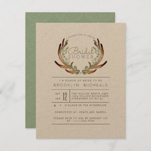 Invitation Rustique Antler et Vine Kraft FÊTE DES MARIÉES