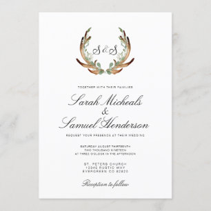 Invitation Rustique Antler   Formel   Mariage de verdure fonc