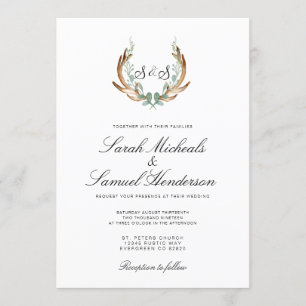 Invitation Rustique Antler   Mariage aquarelle officiel
