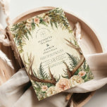 Invitation Rustique Antler Woodland Floral Mariage<br><div class="desc">Un design mariage rustique avec des bois de cerfs,  des roses moelleux,  des fougères et de la verdure. Les éléments naturels et les tons terreux créent une atmosphère romantique mais rugueuse,  idéale pour les mariages boho,  forêt ou champêtre.</div>