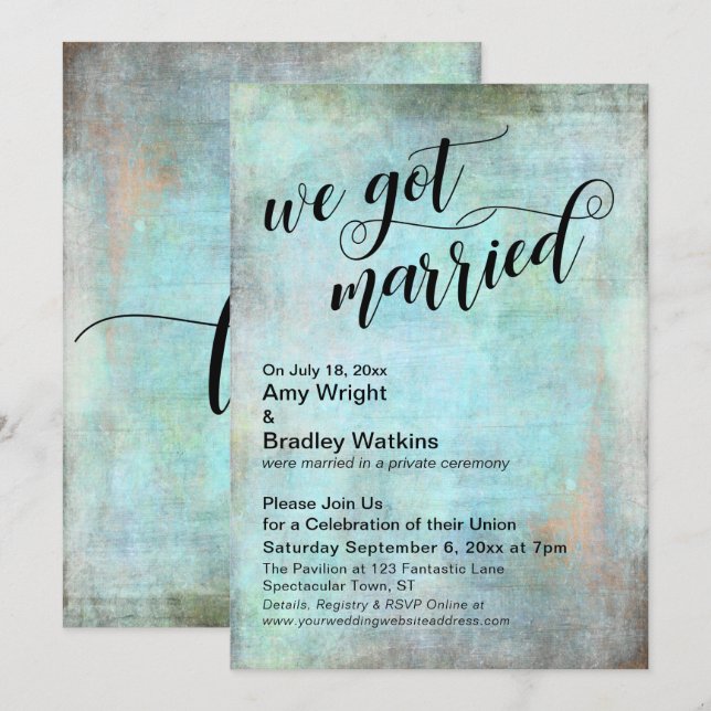 Invitation Rustique Aqua Mariage Réception seulement (Devant / Derrière)