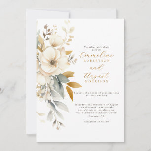 Invitation Rustique Aquarelle Boho Blanc Floral Mariage