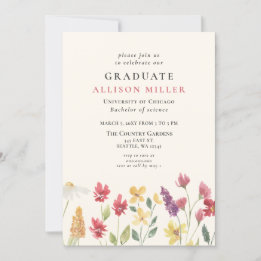 Invitation Rustique aquarelle Boho Fleurs sauvages Graduation
