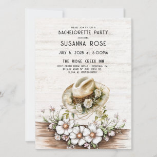 Invitation Rustique Aquarelle Florale cowgirl Casquette Bache