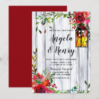 Rustique aquarelle Flore rouge et Mariage lanterne