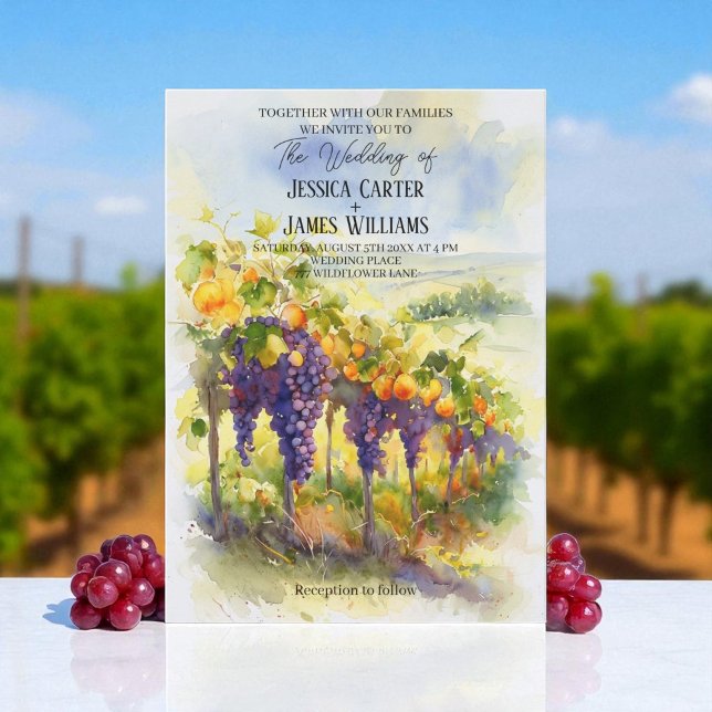 Invitation Rustique Aquarelle Oranges Raisins Vignoble Mariag (Créateur téléchargé)