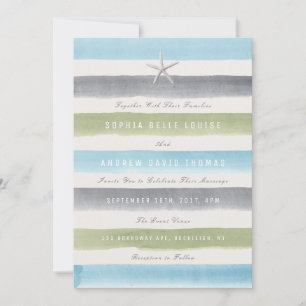 Invitation Rustique aquarelle rayures nautique mariage plage 