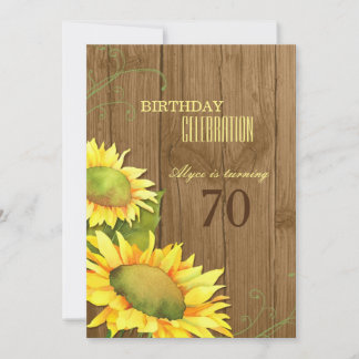 Invitation Rustique Aquarelle tournesols 70e anniversaire