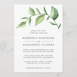 Invitation Rustique Aquarelle Verdure Dîner de répétition