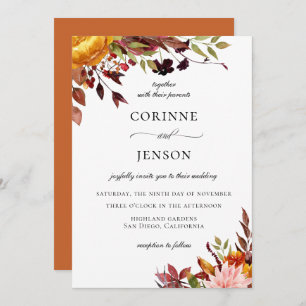 Invitation Rustique Automne Aquarelle Floral Folial Mariage