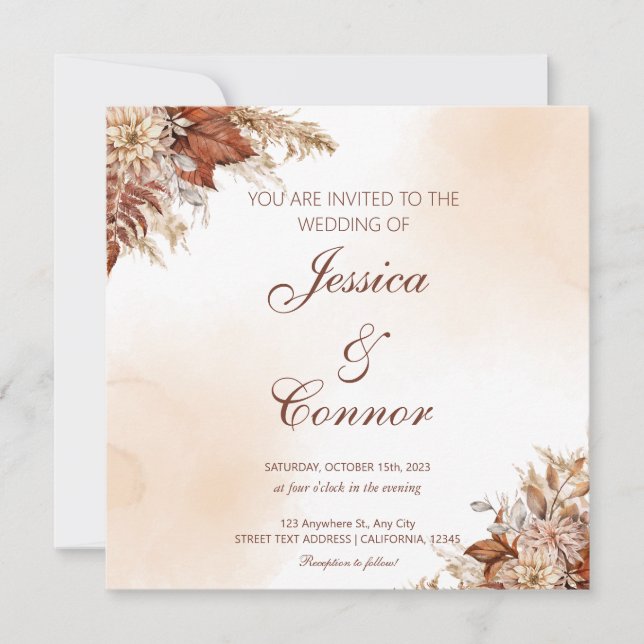 Invitation Rustique Automne Aquarelle Mariage Floral (Devant)