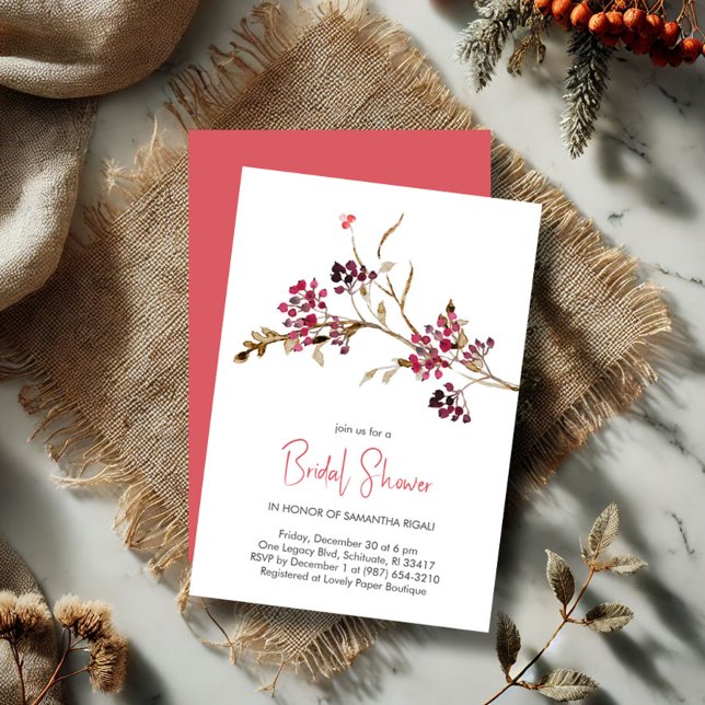 Invitation Rustique Automne Aquarelle Nuptiale Douche Invitat (Rustic bridal shower invitations botanical red berries and leaves)