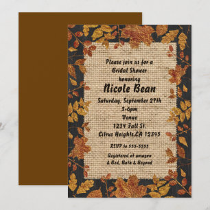 Invitation Rustique Automne Automne Tone d'or Feuilles & Burl