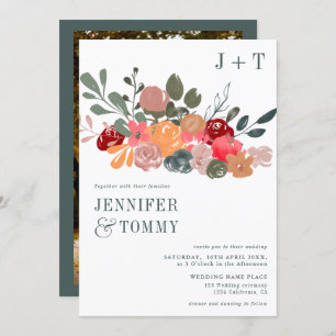 Invitation Rustique automne bordeaux vert mariage photo