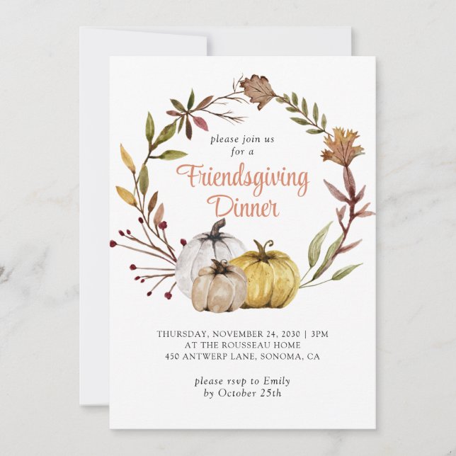 Invitation Rustique Automne Citrouille Floral Friendsgiving (Devant)