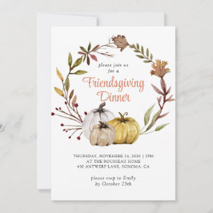 Invitation Rustique Automne Citrouille Floral Friendsgiving