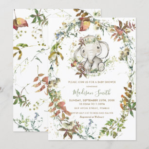 Invitation Rustique Automne Elephant Genre Baby shower neutre