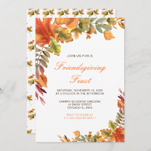 Invitation Rustique Automne Feuilles d'automne Friendsgiving