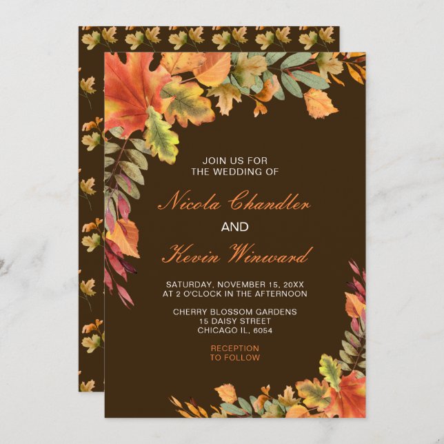 Invitation Rustique Automne Feuilles Mariage (Devant / Derrière)