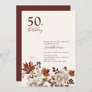 Invitation Rustique Automne Floral Adulte Jalon Anniversaire