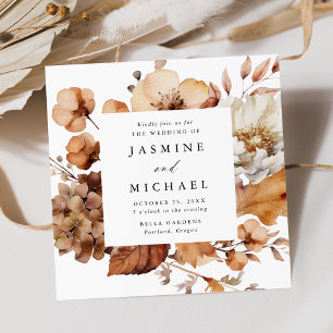 Invitation Rustique Automne Floral Carré Mariage
