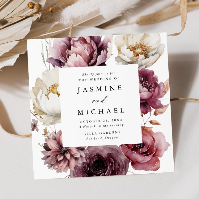 Invitation Rustique Automne Floral Carré Mariage (Créateur téléchargé)