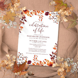 Invitation Rustique Automne Floral Célébration De La Vie Funé
