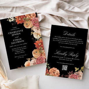 Invitation Rustique Automne Floral Mariage double face