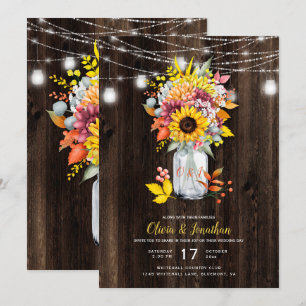 Invitation Rustique Automne Floral Mason Jar Barn Mariage en 