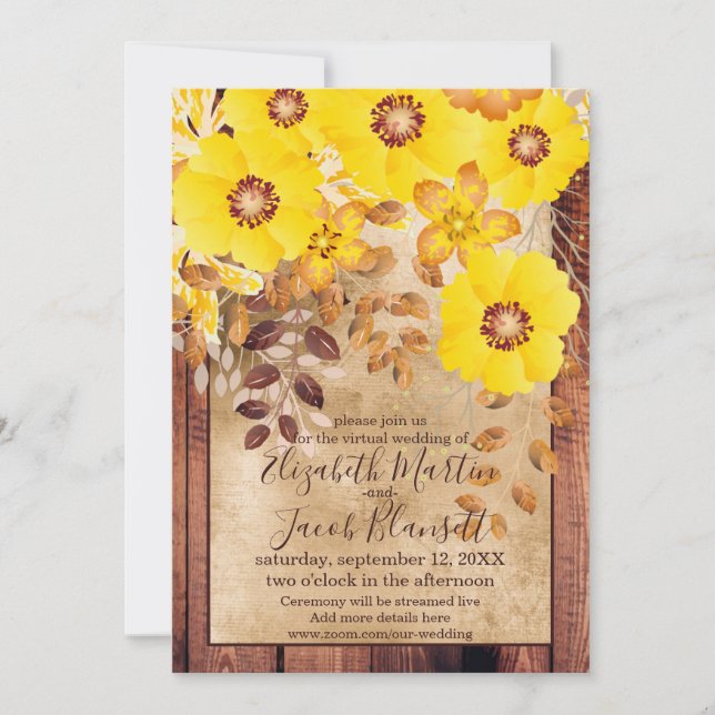 Invitation Rustique Automne Jaune Rose virtuel Mariage virtue (Devant)