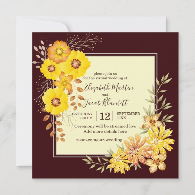 Invitation Rustique Automne Jaune Rose virtuel Mariage virtue (Devant)
