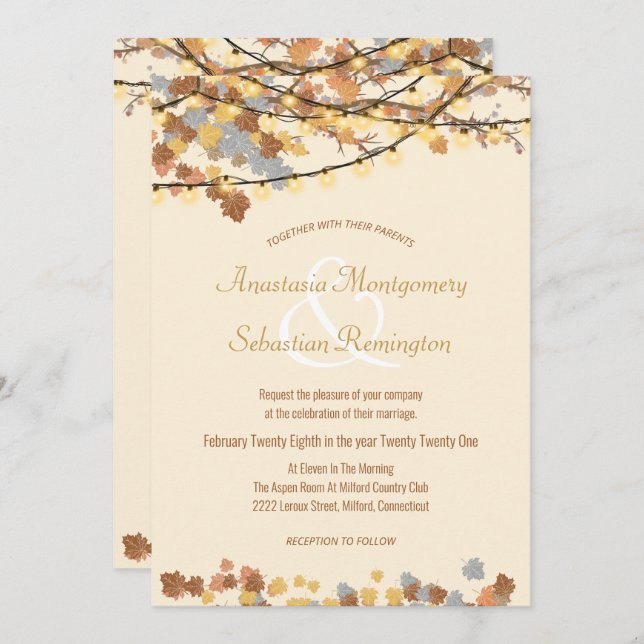 Invitation Rustique Automne laisse Vintages lumières Personna (Devant / Derrière)