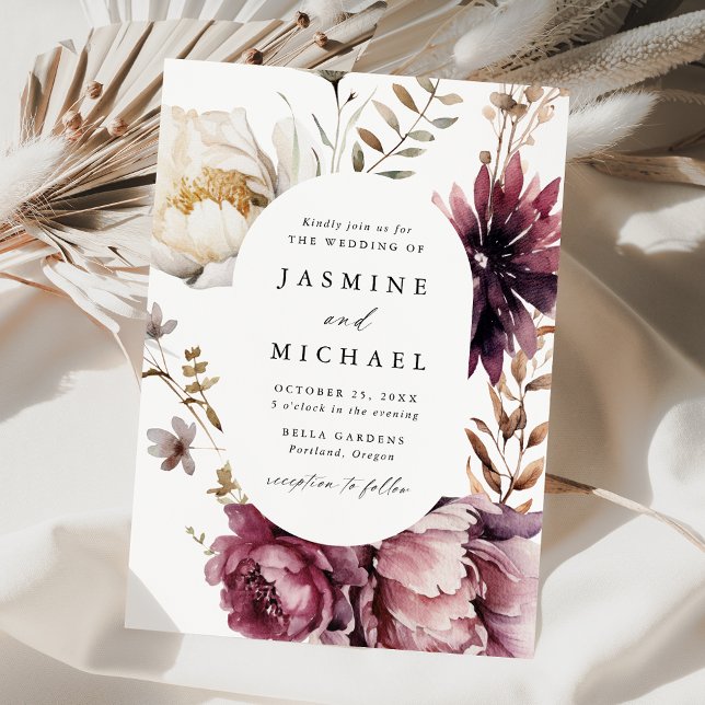 Invitation Rustique Automne Marsala Floral Frame Mariage (Créateur téléchargé)