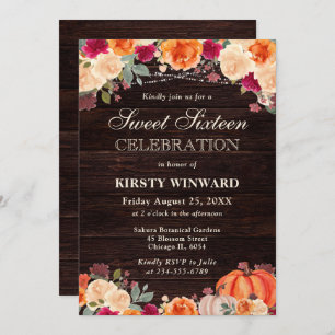 Invitation Rustique Automne Orange Citrouille Floral Sweet si