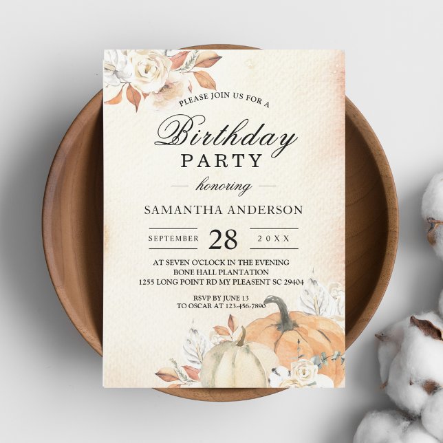 Invitation Rustique Automne Orange Citrouilles & Fleurs (Créateur téléchargé)