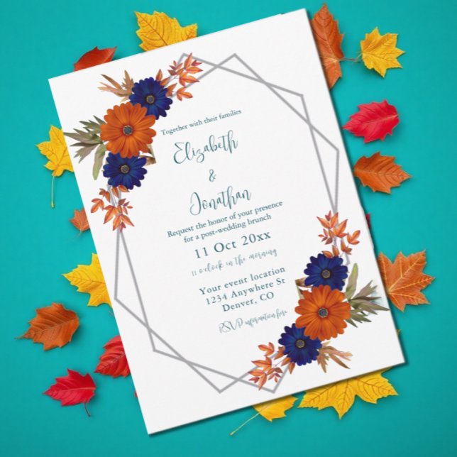 Invitation Rustique Automne Orange Marine Bleu Post-Mariage B (Créateur téléchargé)